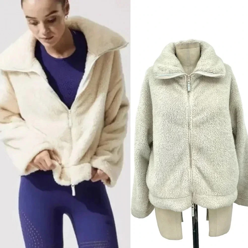 Free People Movement Dazed High Neck Full Zip Sherpa Fleece Jacket Ivory Size XS